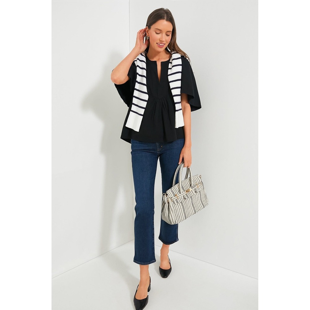 Tuckernuck Pomander Place Finley Flutter Sleeve Tunic Black Top ($98) Large